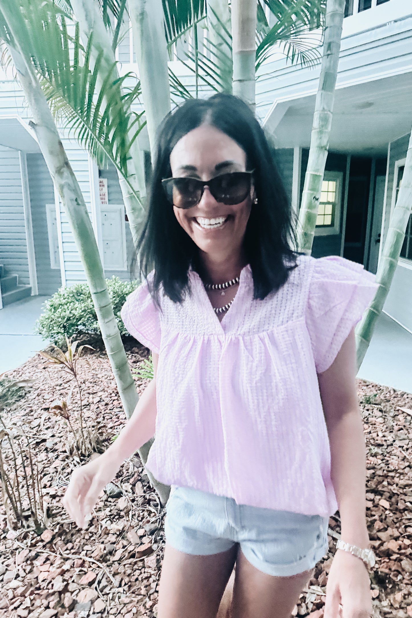 Mila Textured Baby Pink Latice Top