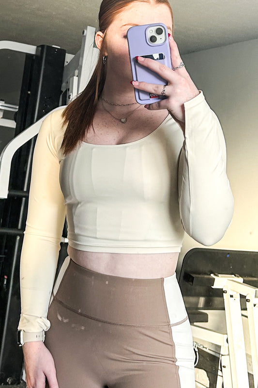 Cream Fitted Silhouette Long Sleeve Top