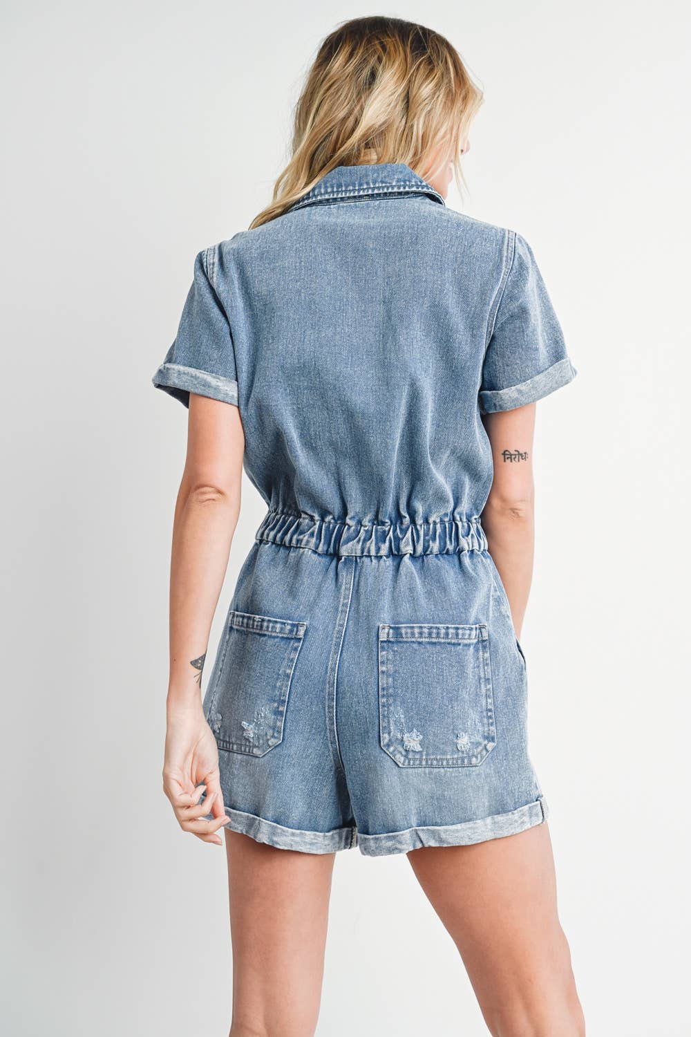 Jefferson Washed Denim Short Sleeve Romper