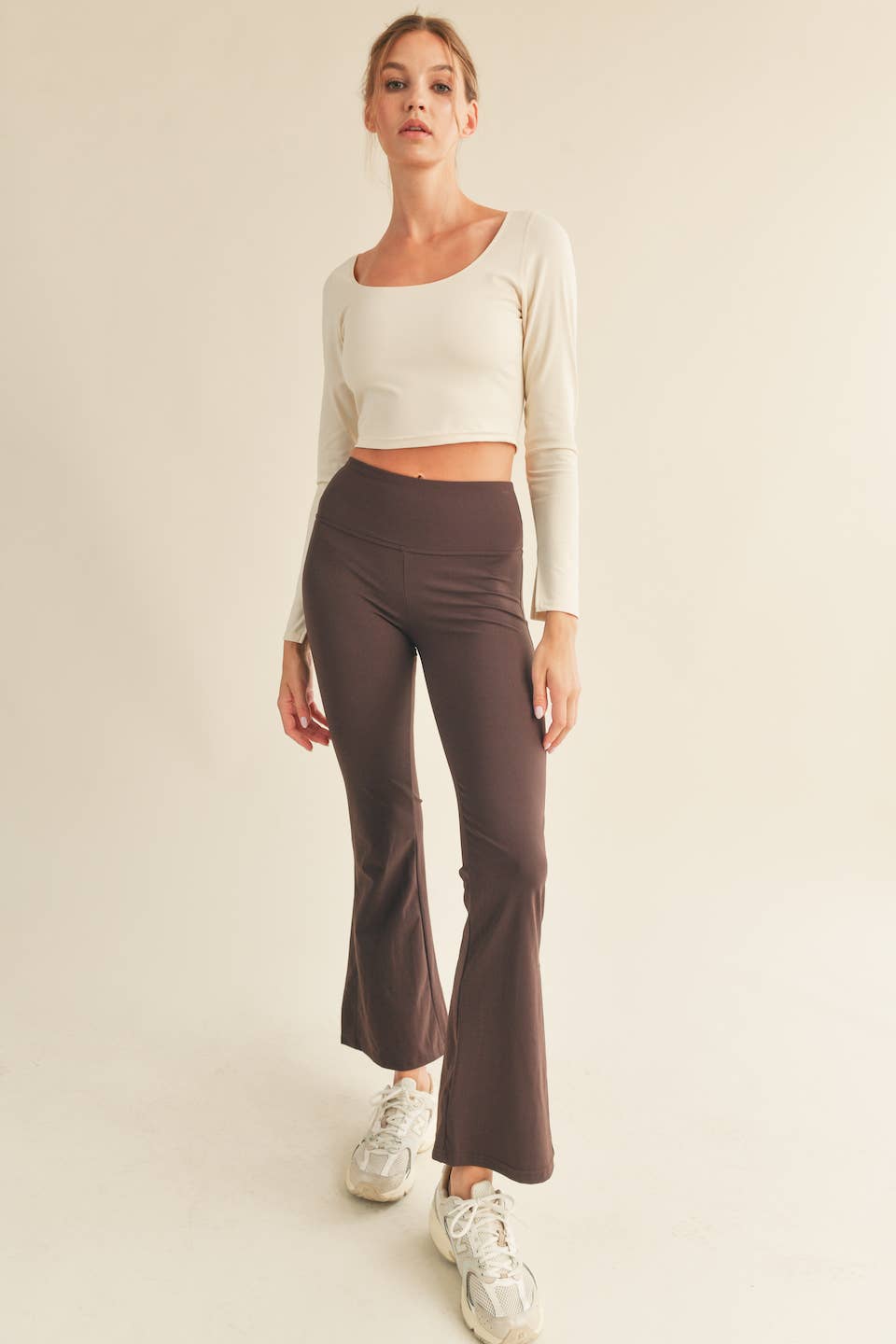 Cream Fitted Silhouette Long Sleeve Top