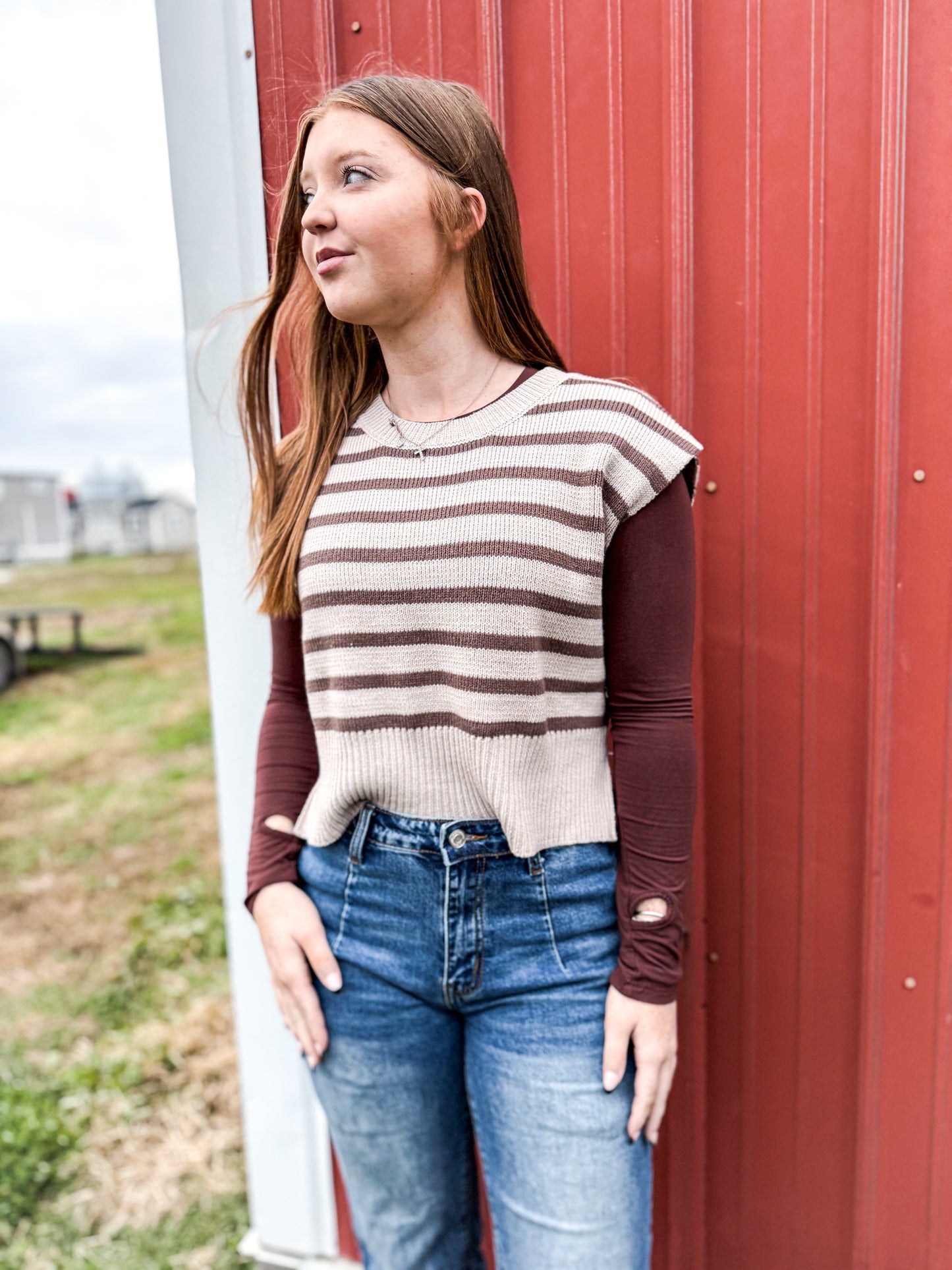 Decatur Striped Cap Sleeve Sweater