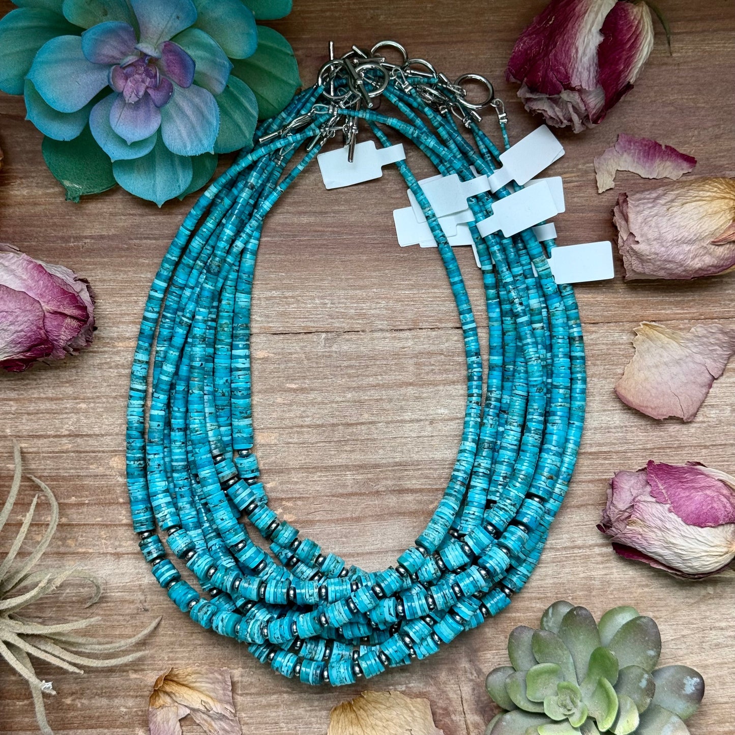 19” Graduated Turquoise Heishi Necklace – 5mm Saucers