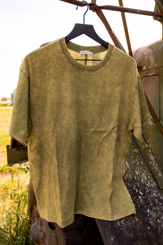 Sherman Olive Washed Short Sleeve Top.