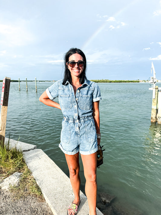 Jefferson Washed Denim Short Sleeve Romper