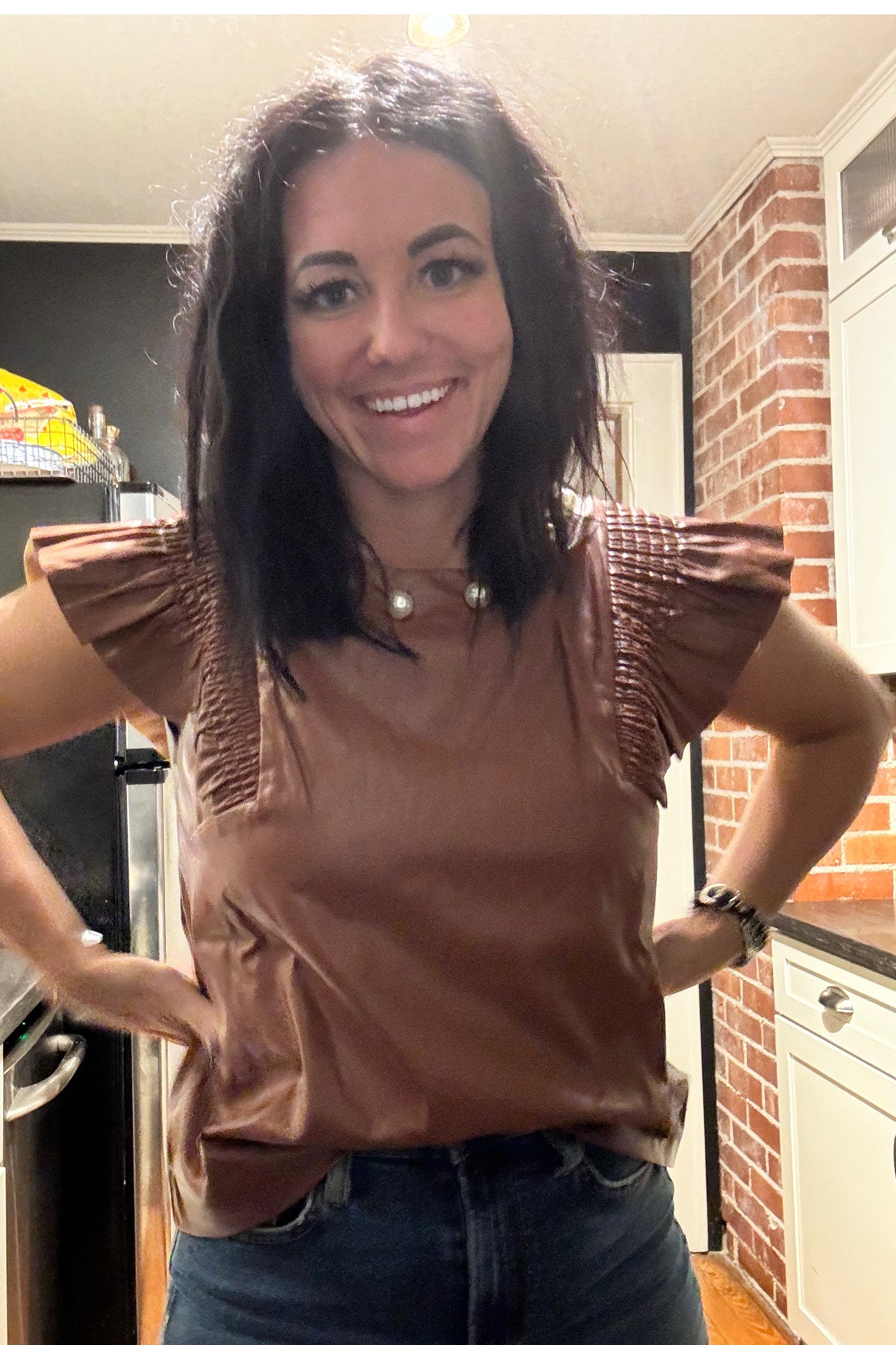 Nacogdoches Faux Leather Smock Top