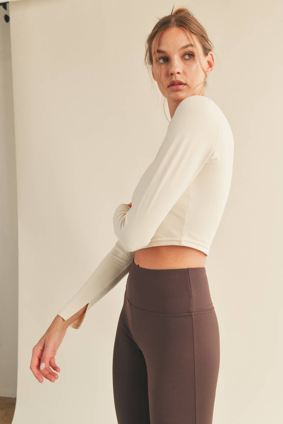 Cream Fitted Silhouette Long Sleeve Top